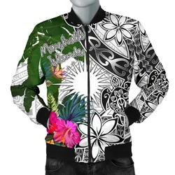 Marshall Islands Mens Bomber Jacket White - Turtle Plumeria Banana Leaf