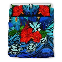 Kanaka Maoli (Hawaiian) Bedding Set - Polynesian Turtle And Hibiscus Blue¬†A24