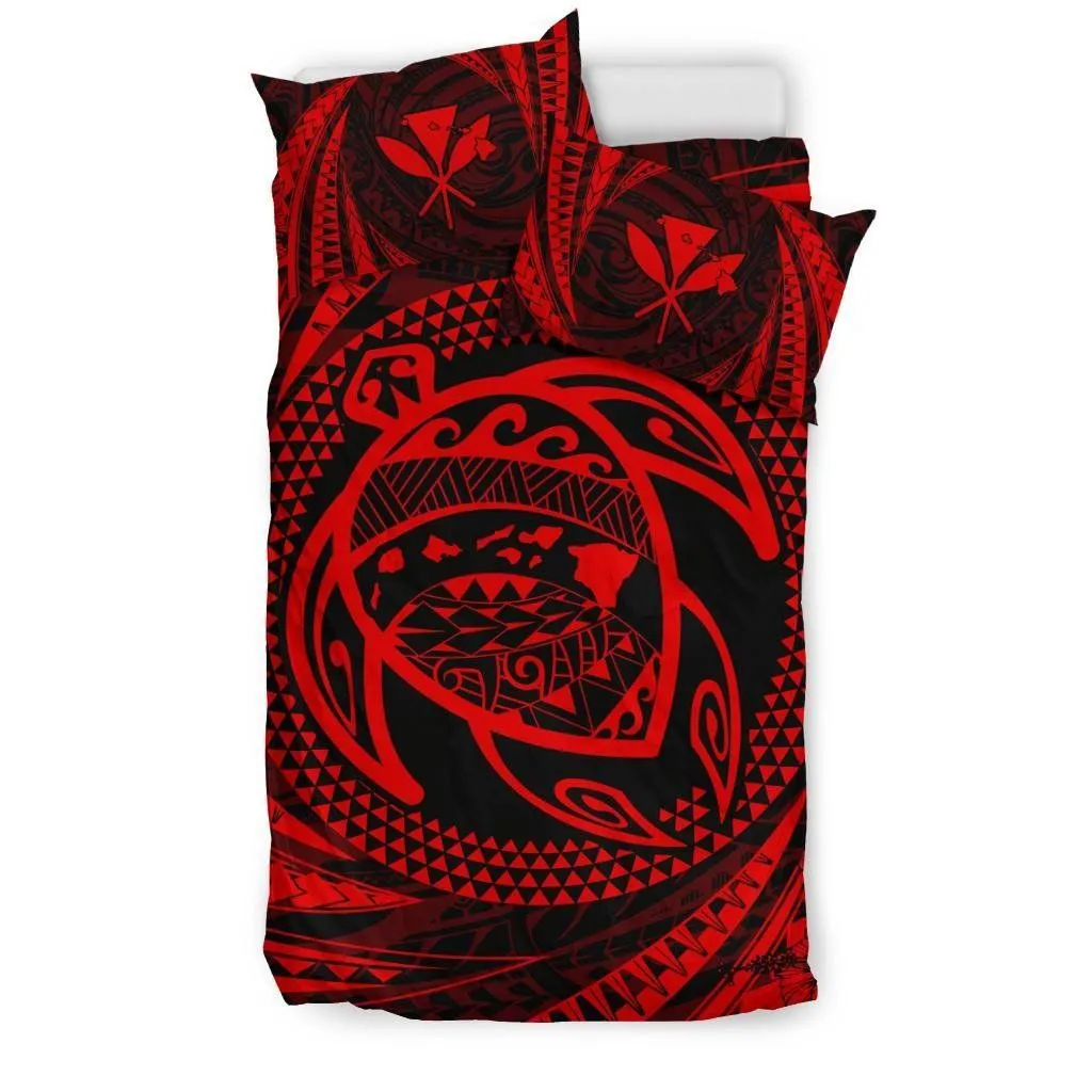 FamilyGater Bedding Set - Cover and Pillow Cases Hawaiian Kanaka Honu Hibiscus Tornado Red Polynesian - AH - JD