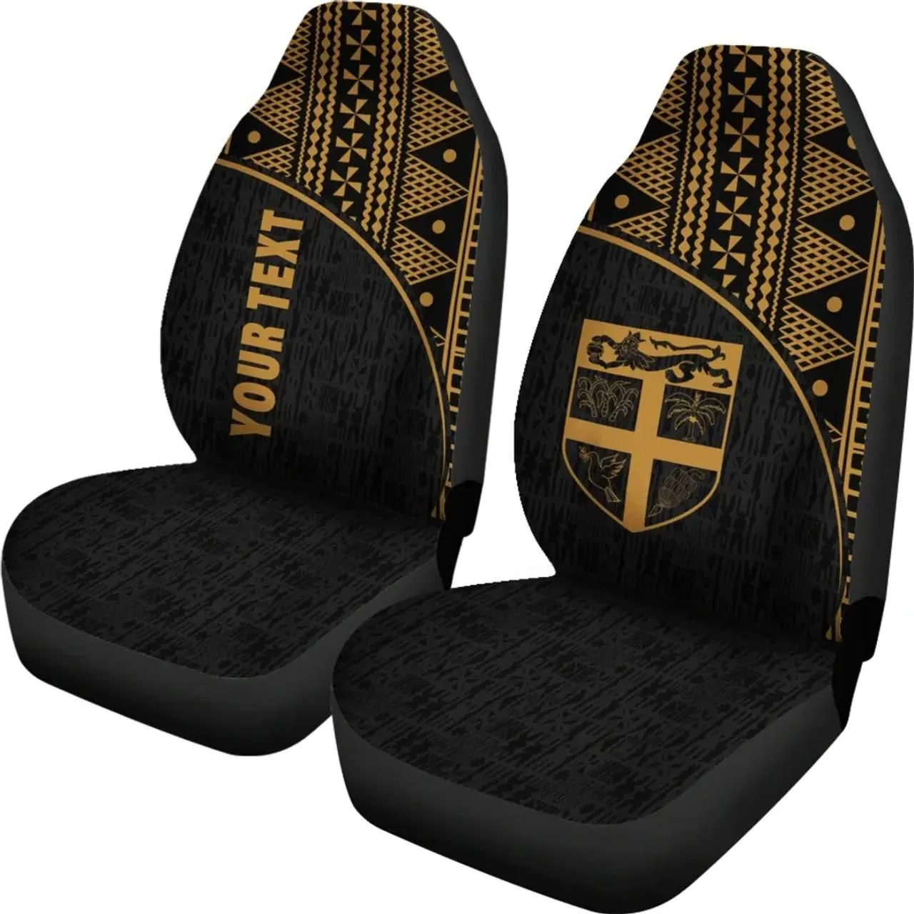 Fiji Tapa Custom Personalised Car Seat Covers - Fiji Flag Polynesian Gold Curve