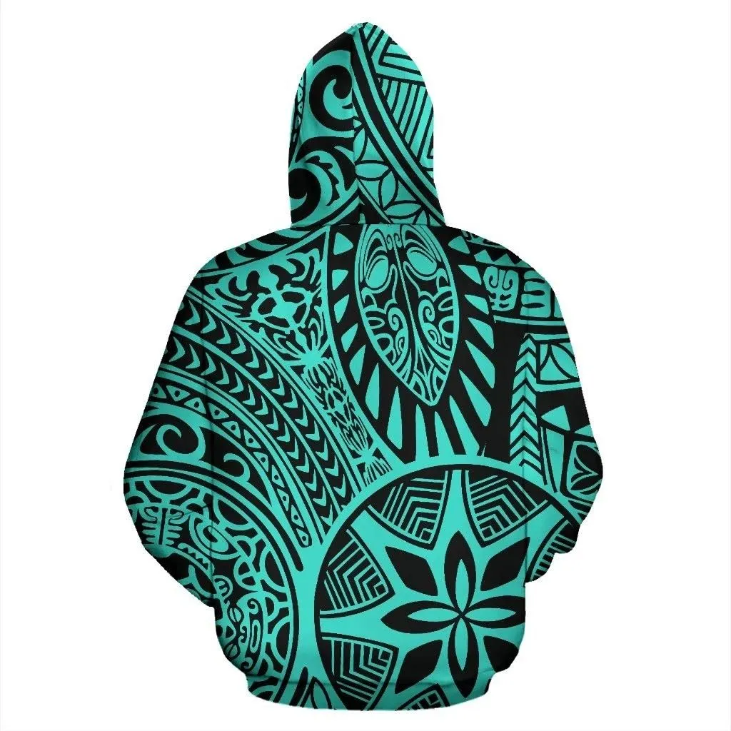 Alohawaii Hoodie - Polynesian Hawaiian Style Tribal Tattoo Turquoise Pullover - AH - JR