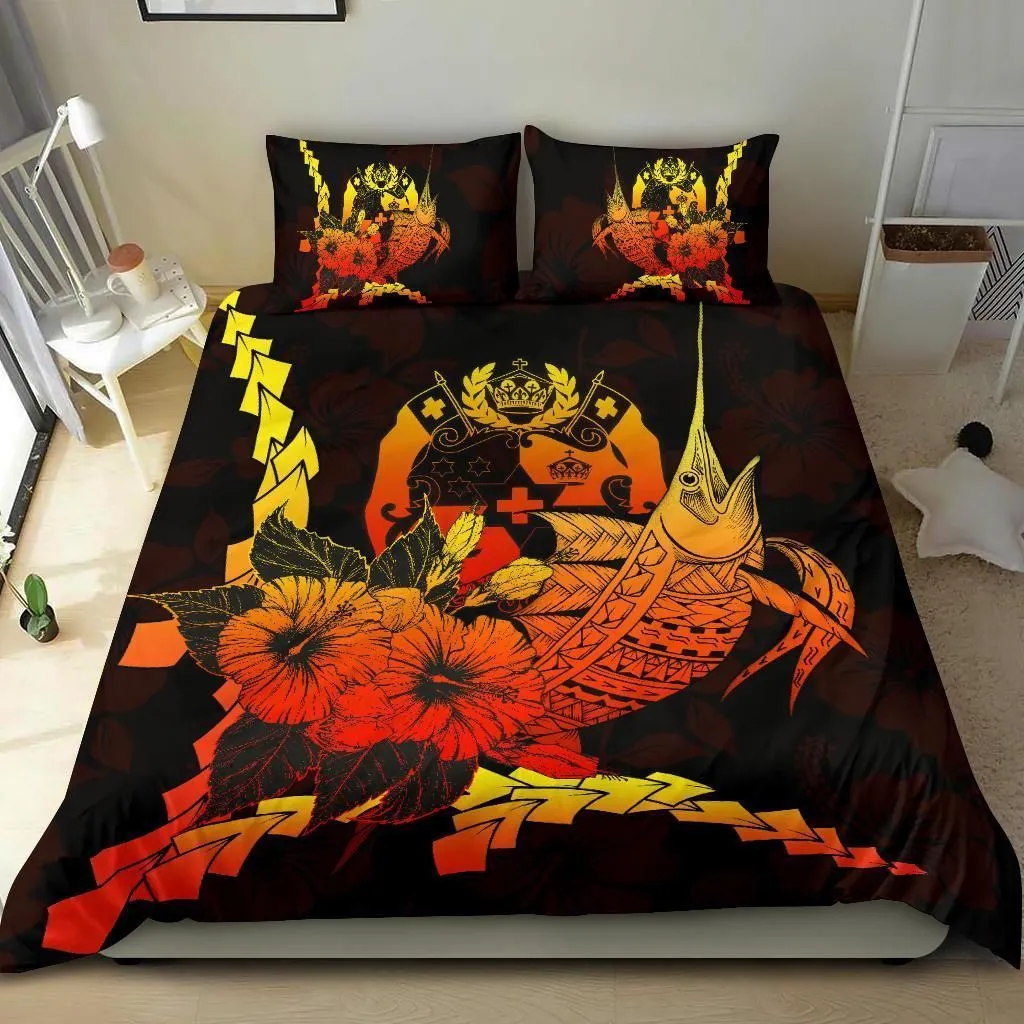 Tonga Polynesian Bedding Set - Swordfish With Hibiscus