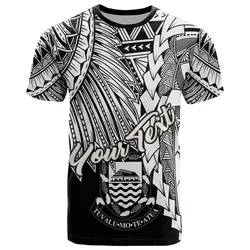 Tuvalu Polynesian Custom Personalised T-Shirt - Tribal Wave Tattoo White