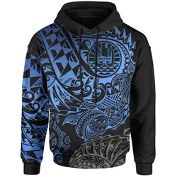 Tahiti Polynesian Hoodie - Blue Turtle Hibiscus Flowing
