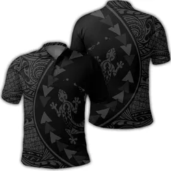 Hawaiian Map Gecko Tattoo Kakau Polynesian Polo Shirt Gray