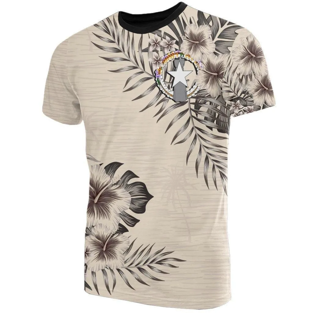 Northern Mariana Islands T shirt - Northern Mariana Islands Flag Beige Hibiscus