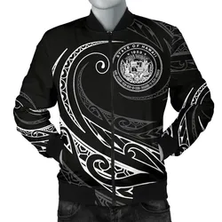 Hawaii Coat of Arms Polynesian Mens Bomber Jacket - White - Frida Style
