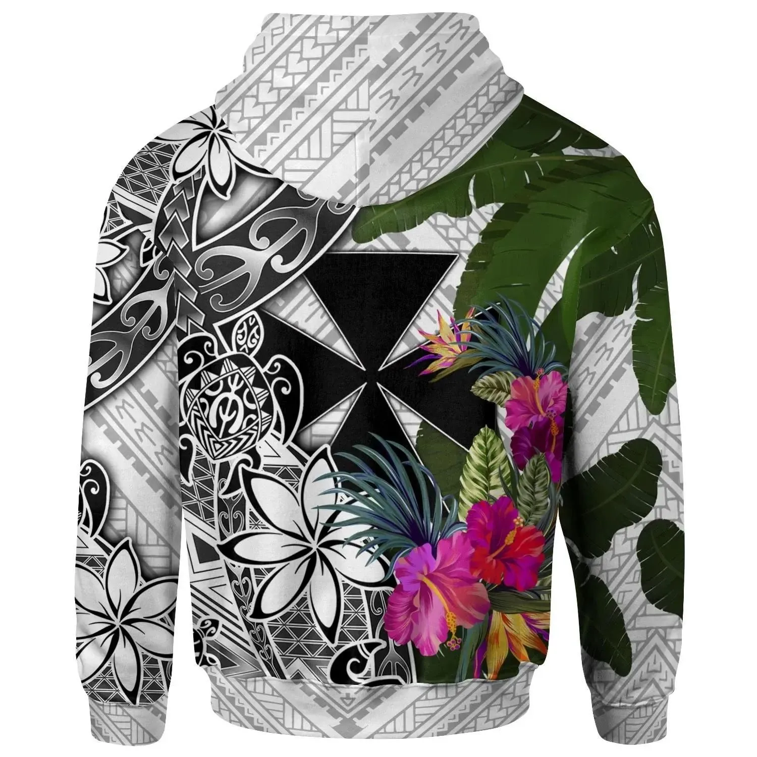 Alohawaii Clothing - Hoodie Wallis and Futuna White - Turtle Plumeria Banana Leaf - BN11