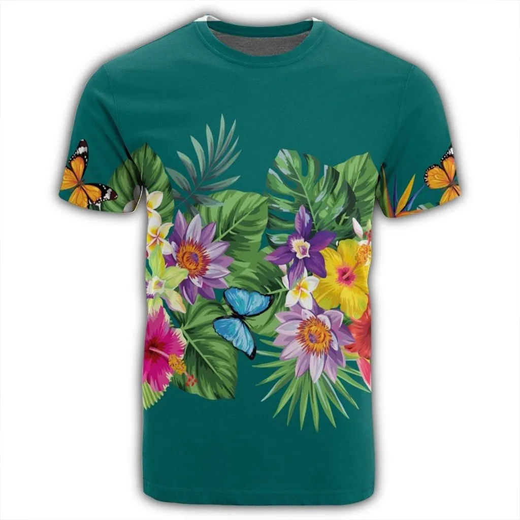 Hawaiian Tropical Strelitzia Plumeria Orchids Hibiscus Polynesian T-Shirt - AH
