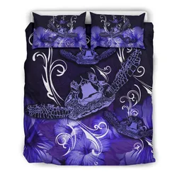 FamilyGater Bedding Set - Cover and Pillow Cases Hawaii Polynesian Turtle Waves Hibiscus - Erik Style - AH - Purple - J5
