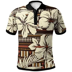 Polynesian Polo Shirt - Hibiscus Flower Tribal Fabric Wallpaper