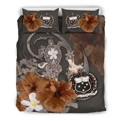 Alohawaii Bedding Set - Cover and Pillow Cases Samoa - Hibiscus Turtle Tribal Brown A02