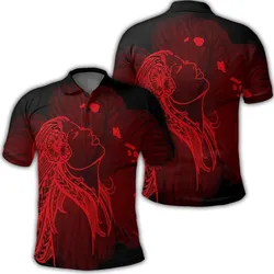 Hawaiian Map Heart Hula Girl Hibiscus Red Polynesian Polo Shirt - AH