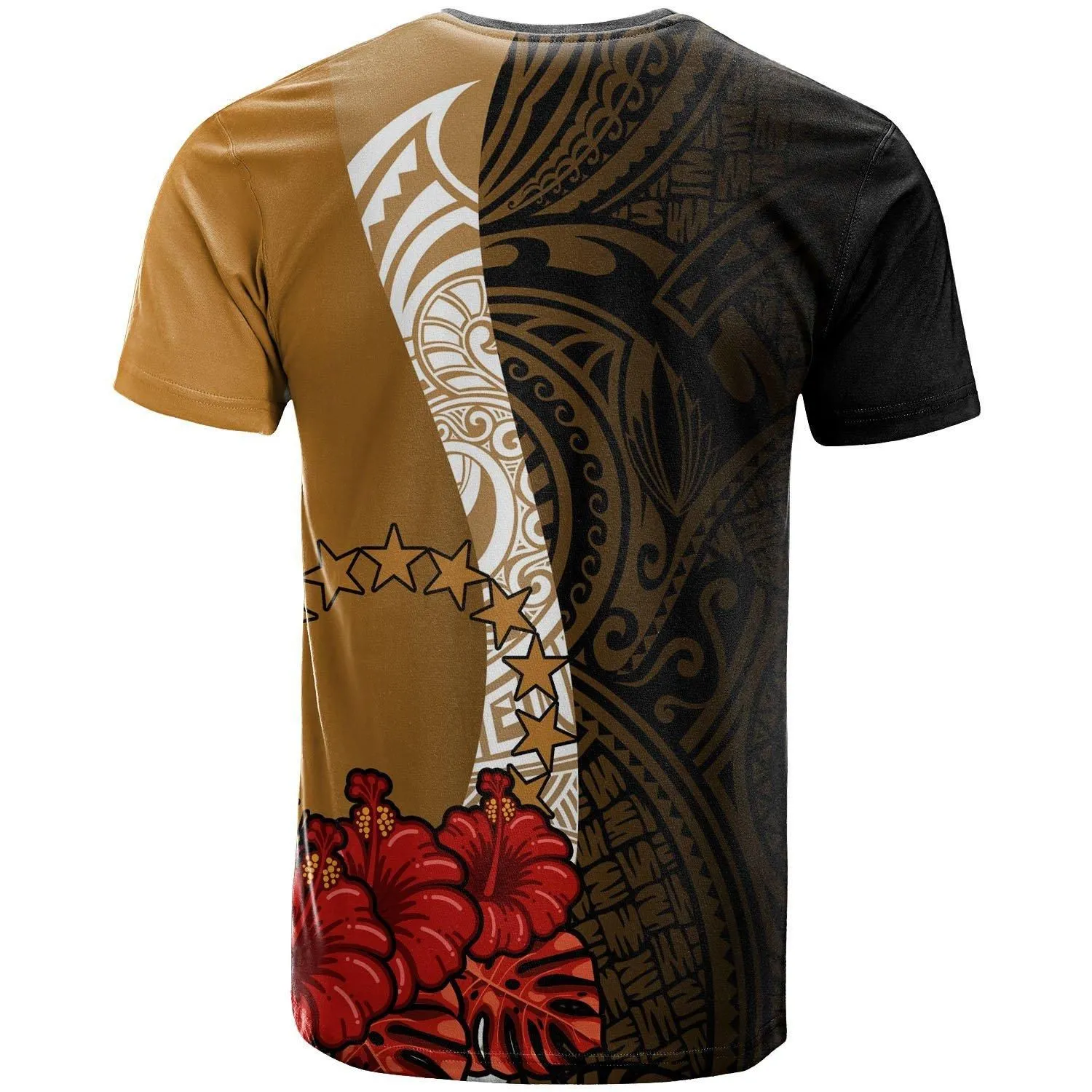 Alohawaii T-Shirt - Tee Cook Islands Polynesian - Coat Of Arms With Hibiscus Gold - BN12