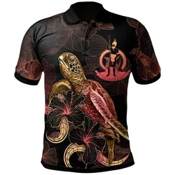Vanuatu Polynesian Polo Shirt - Turtle With Blooming Hibiscus Gold - BN22