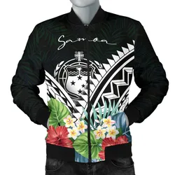 Samoa Mens Bomber Jacket - Samoa Caledonia Coat of Arms & Polynesian Tropical Flowers White