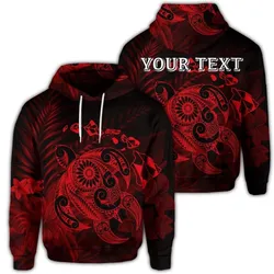 (Personalised) Hawaiian Map Turtle Tattoo Hibiscus Plumeria Polynesian Hoodie - Red