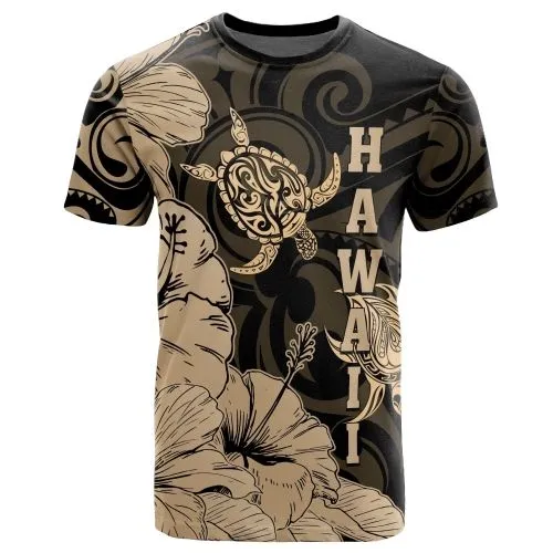 Hawaii Turtle T Shirt Polynesian Hibiscus Art Ver 2.0 Gold