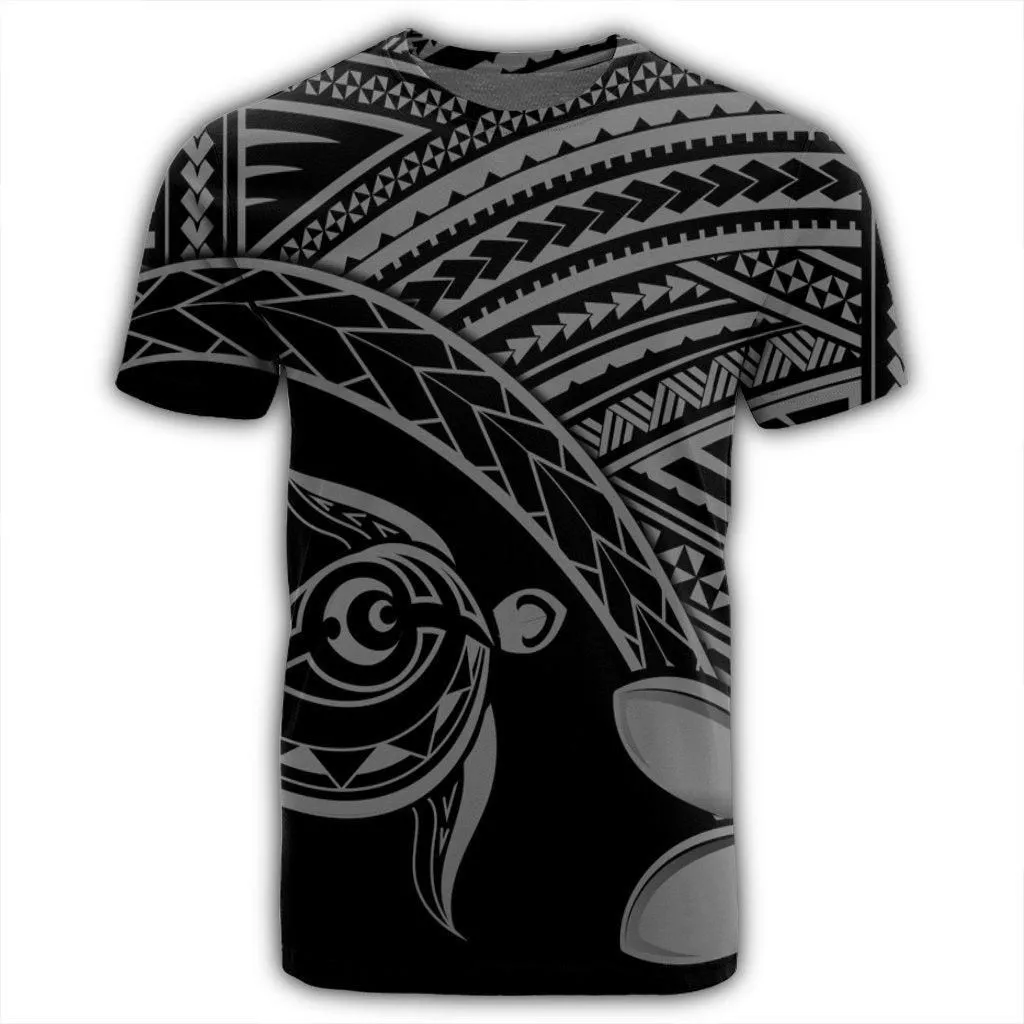 Hawaiian Turtle Plumeria Kakau Polynesian Quilt T-Shirt Neo Gray AH