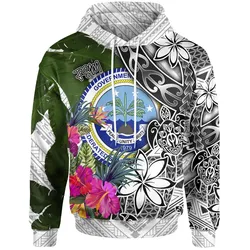 Federated States Of Micronesia Hoodie White - Turtle Plumeria Banana Leaf