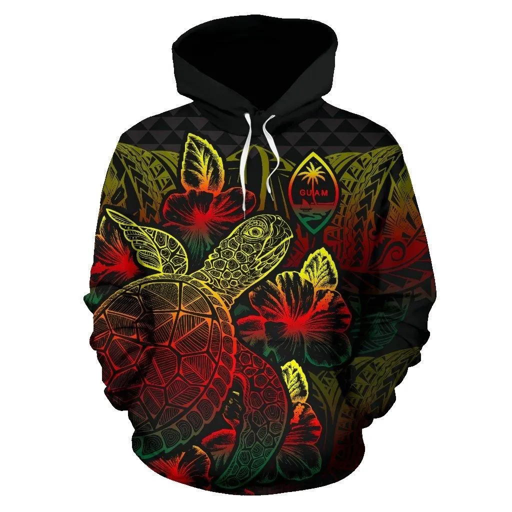 Guam Polynesian Hoodie Turtle Hibiscus Reggae