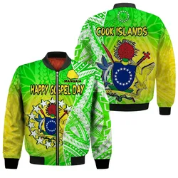 Happy Mangaia Gospel Day Bomber Jacket Cook Islands Coat Of Arms Polynesian Pattern LT14