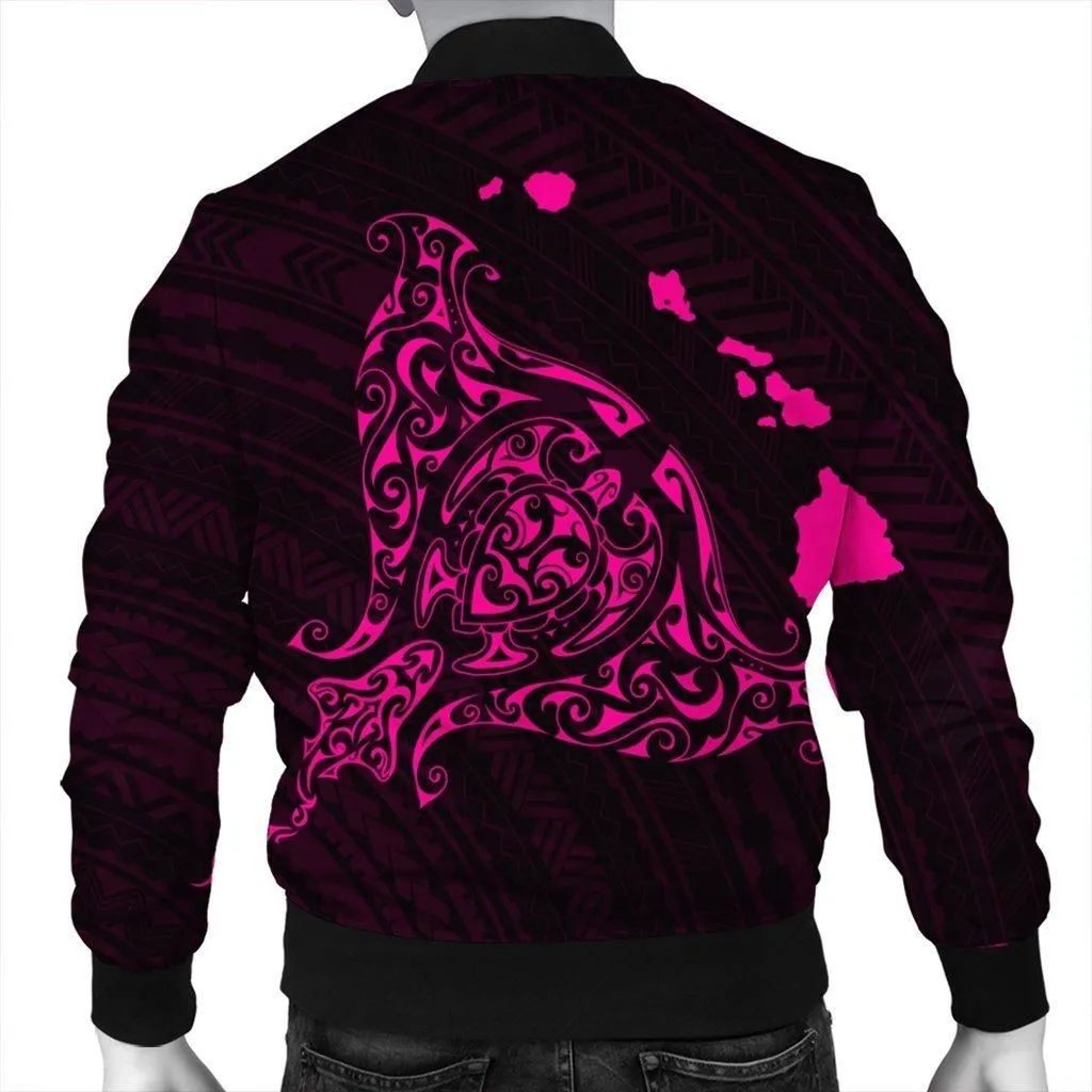 Hawaiian Map Manta Ray Pink Polynesian Bomber Jacket