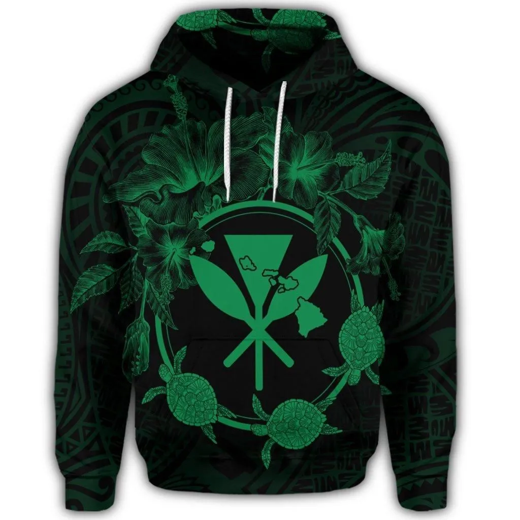 Hawaiian Kanaka Turtle Hibiscus Polynesian Hoodie - Anthea Style Green