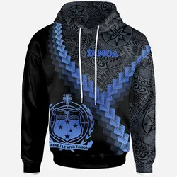 Samoa Hoodie - Samoa Coat Of Arms With Polynesian Tattoo Blue