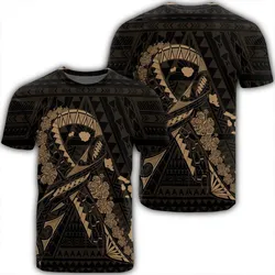 Hawaiian Map Heart Ribbon Cancer Hibiscus Gold Polynesian T-Shirt - AH