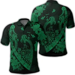 Hawaiian Fish Hook Hibiscus Banzai Surfing Polynesian Polo Shirt Green