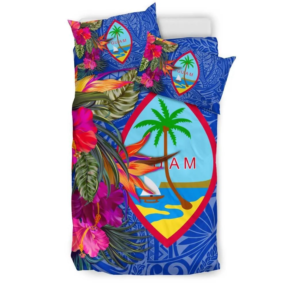 Guam Bedding Set - Hibiscus Polynesian Pattern Blue Version