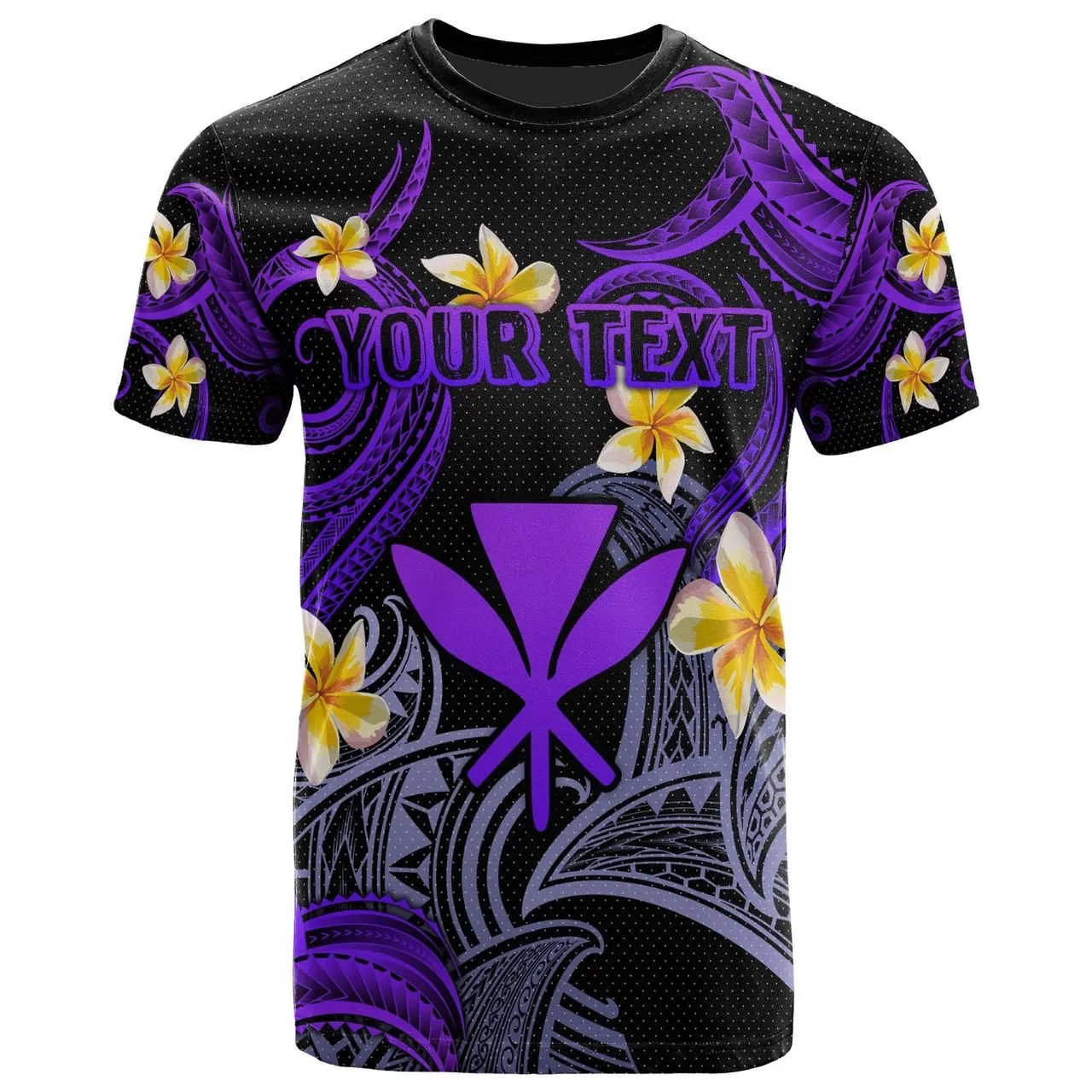 Kanaka Maoli T-shirt - Custom Personalised Polynesian Waves with Plumeria Flowers (Purple)
