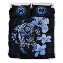FamilyGater Bedding Set - Cover and Pillow Cases Northern Mariana Islands Hibiscus Plumeria Mix Polynesian Turtle Blue J1