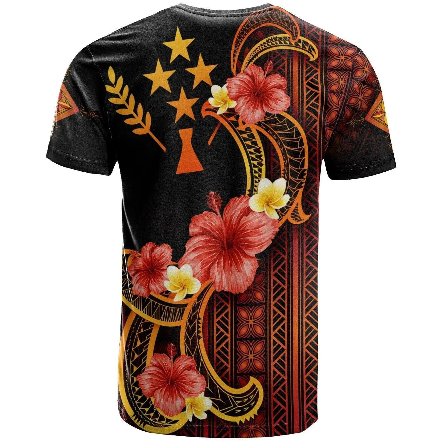 Kosrae T Shirt - Hibiscus Plumeria Mix Tribal Leaves