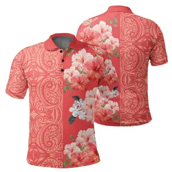 Hawaii Tropical Flower Polynesian - Hawaiian Polo Shirt - Curtis Style - Orange - AH - J2