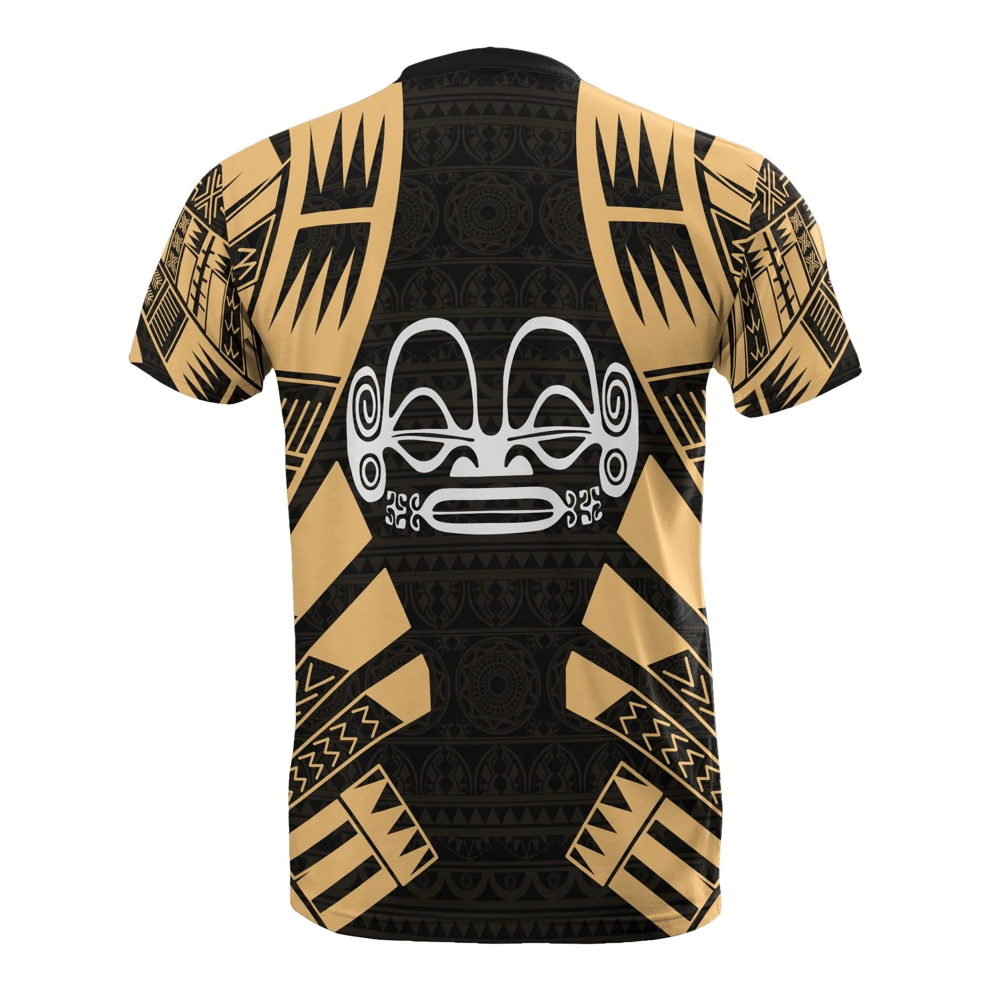 Marquesas Islands T Shirt - Marquesas Islands Tiki Face Tattoo Gold Style