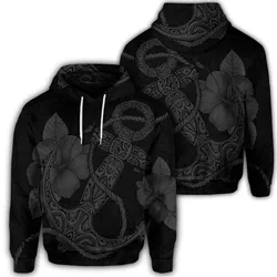 Hawaiian Anchor Poly Tribal Hibiscus Polynesian Hoodie Gray