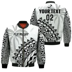 (Custom Text And Number) Fiji Rugby Bomber Jacket Fijian Cibi Dance Tapa Pattern White LT14