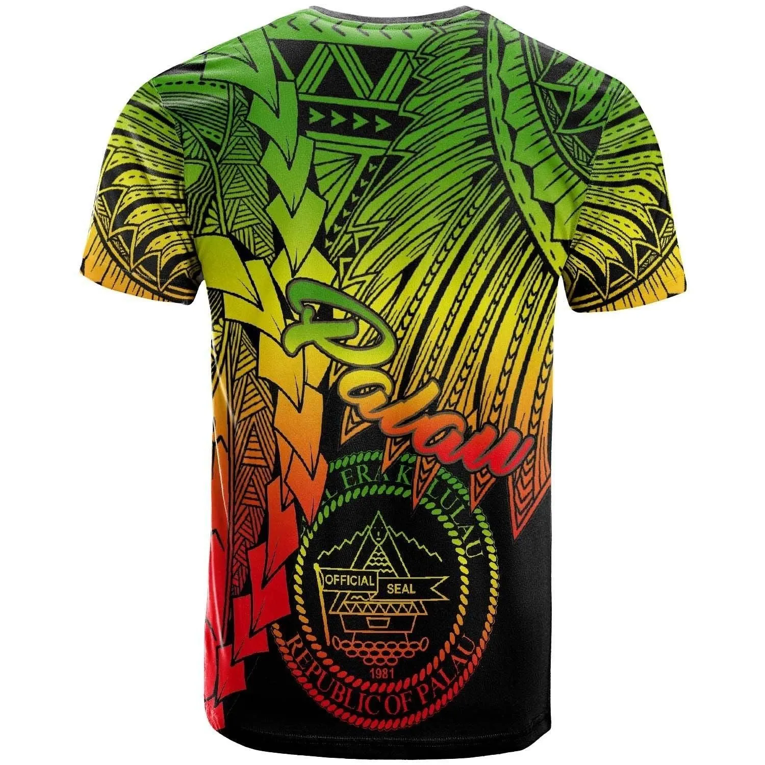 Palau Polynesian Custom Personalised T shirt - Tribal Wave Tattoo Reggae