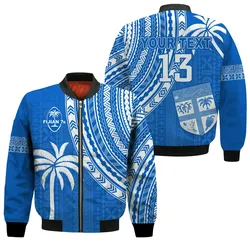 (Custom Text and Number) Fiji Rugby Sevens Bomber Jacket Fijian 7s Tapa Polynesian Blue Ver.01 LT13