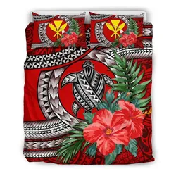 Kanaka Maoli (Hawaiian) Bedding Set - Polynesian Turtle Hibiscus Red A24