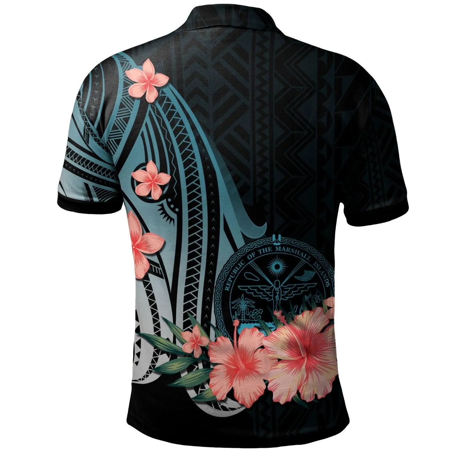 Marshall Islands Personalised Custom Polo Shirt - Turquoise Polynesian Hibiscus Pattern Style