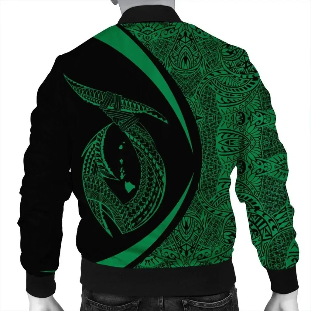 FamilyGater Jacket - Hawaii Fish Hook Polynesian Bomber Jacket - Circle Style Green - AH - J4R