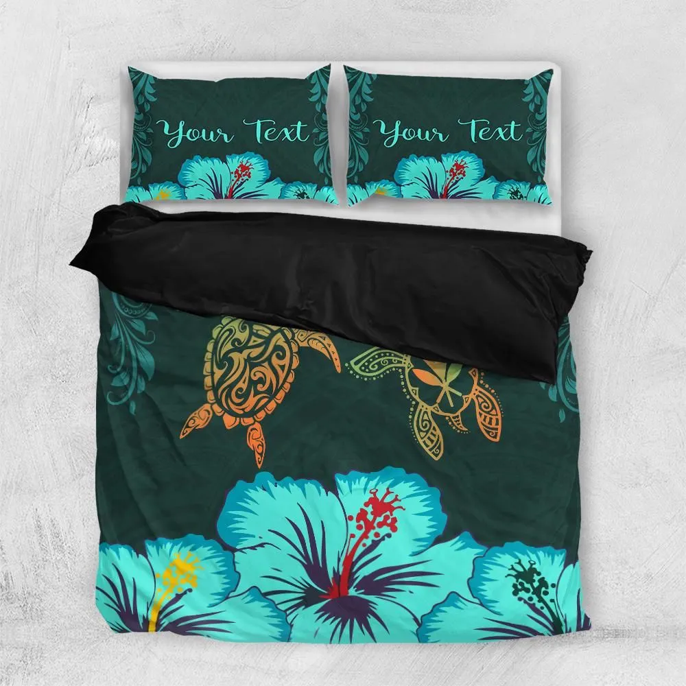 Hawaii Map Turtle Hibiscus Polynesian Luxury Sarong Honu Ohana Bedding Set All Over Printed
