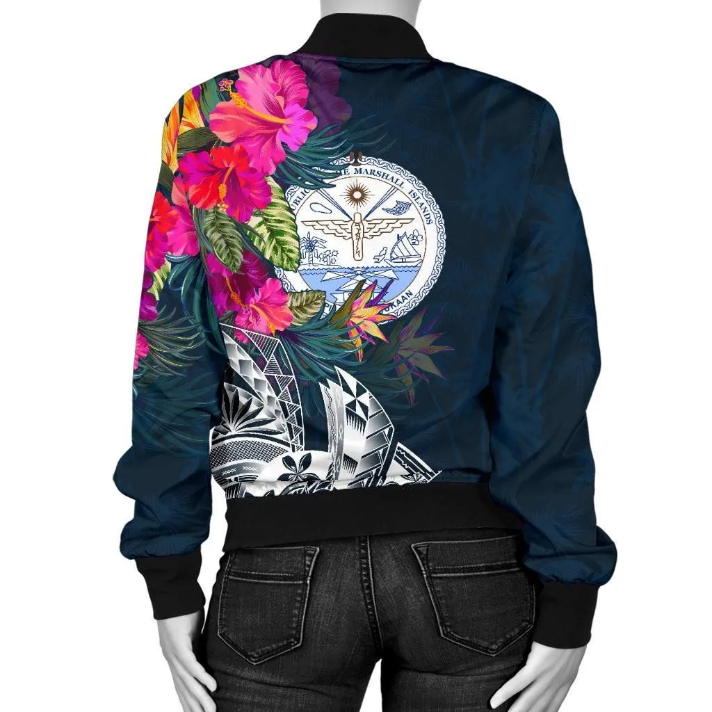 Marshall Islands Women's Bomber Jacket - Marshall Islands Summer Vibes-BN15