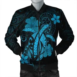 Hawaii Turtle Flower Polynesian Bomber Jacket - Turquoise