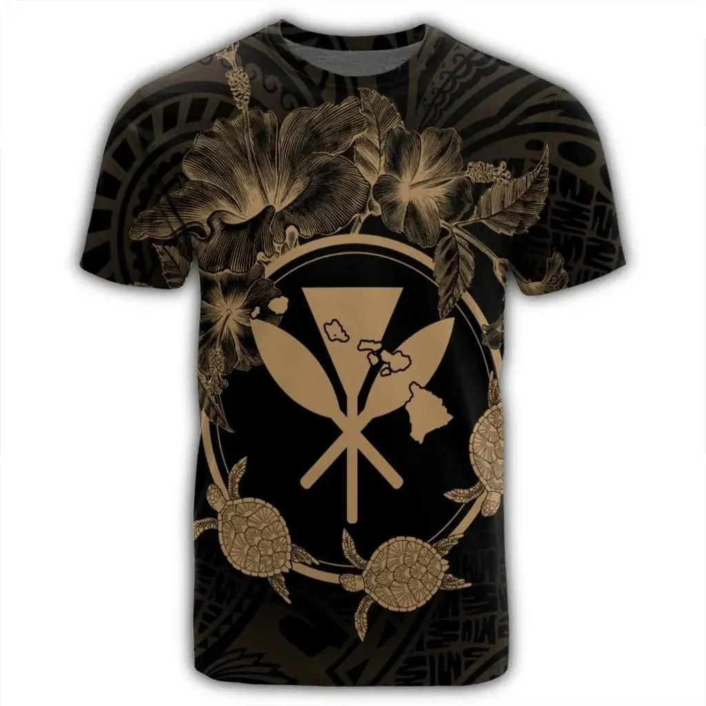 Alohawaii Tee - Hawaii Kanaka Turtle Hibiscus Polynesian T-shirt Anthea Style Gold - AH - J4R