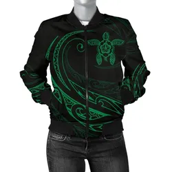Hawaii Turtle Polynesian Womens Bomber Jacket - Green - Frida Style