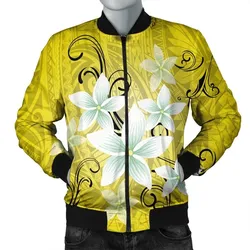 Hawaiian Plumeria Polynesian Bomber Jacket - Yellow - AH
